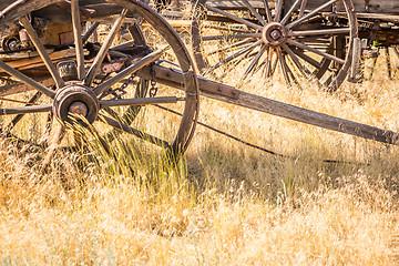 Image showing Abstract of Vintage Antique Wood Wagons and Wheels.