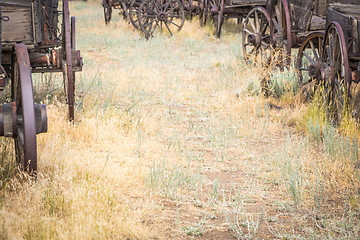 Image showing Abstract of Vintage Antique Wood Wagons and Wheels.