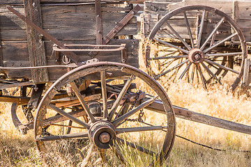 Image showing Abstract of Vintage Antique Wood Wagons and Wheels.