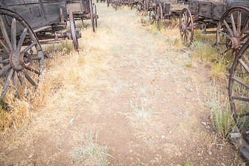 Image showing Abstract of Vintage Antique Wood Wagons and Wheels.