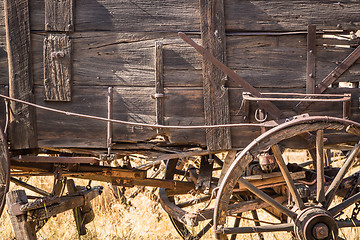 Image showing Abstract of Vintage Antique Wood Wagons and Wheels.