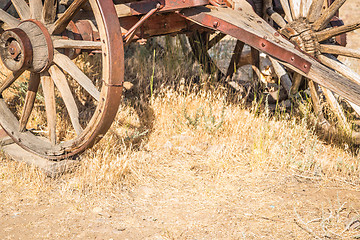 Image showing Abstract of Vintage Antique Wood Wagons and Wheels.