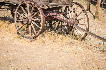 Image showing Abstract of Vintage Antique Wood Wagons and Wheels.