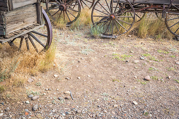 Image showing Abstract of Vintage Antique Wood Wagons and Wheels.