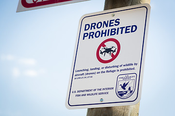 Image showing Jackson, WY, USA - July 16, 2017: Drones Prohibited Sign Near El