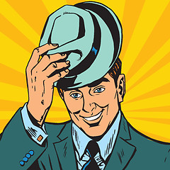 Image showing avatar portrait gentle man raises his hat