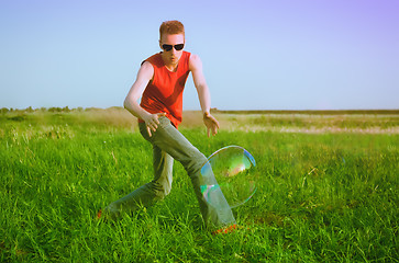 Image showing Young Man On Green Meadow