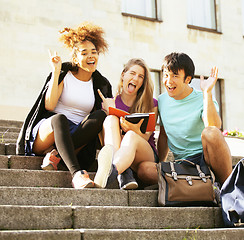 Image showing portrait of international group of students close up smiling, bl