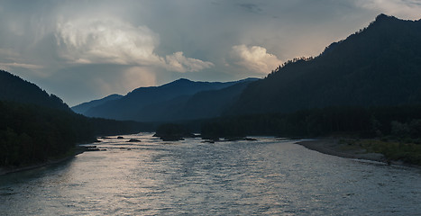 Image showing Evening in mountain on river Katun