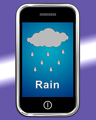 Image showing Mobile Phone Shows Rain Weather Forecast