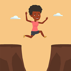 Image showing Sportswoman jumping over cliff vector illustration