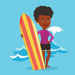 Image showing Surfer holding surfboard vector illustration.