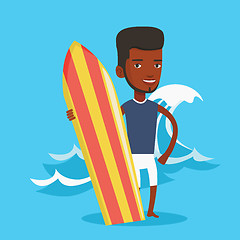 Image showing Surfer holding surfboard vector illustration.