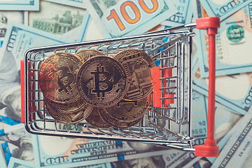 Image showing Shopping cart with bitcoins