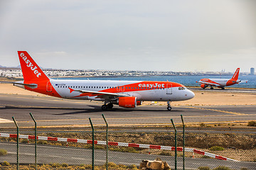 Image showing ARECIFE, SPAIN - APRIL, 15 2017: AirBus A320 - 200 of easyjet re