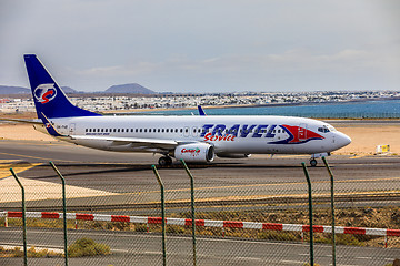 Image showing ARECIFE, SPAIN - APRIL, 15 2017: Boeing 737-800 of TRAVEL Servic