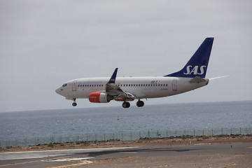 Image showing ARECIFE, SPAIN - APRIL, 15 2017: Boeing 737-700 of SAS landing a