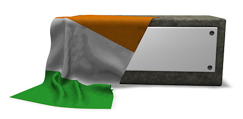 Image showing stone socket with blank sign and flag of ireland - 3d rendering