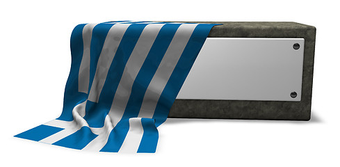 Image showing stone socket with blank sign and flag of greece - 3d rendering