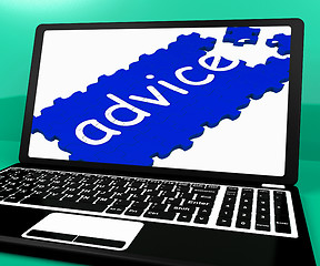 Image showing Advice Puzzle On Notebook Shows Online Advisory