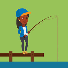 Image showing Woman fishing on jetty vector illustration.