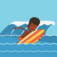 Image showing Happy surfer in action on a surf board.