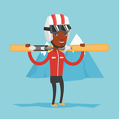 Image showing Man holding skis vector illustration.