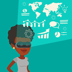 Image showing Businesswoman in vr headset analyzing virtual data