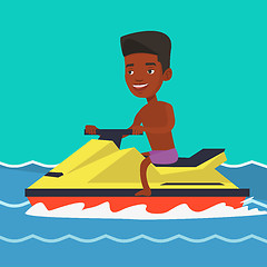 Image showing African man training on jet ski in the sea.