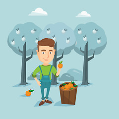 Image showing Farmer collecting oranges vector illustration.