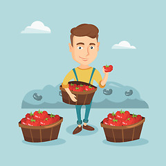 Image showing Farmer collecting tomatos vector illustration.