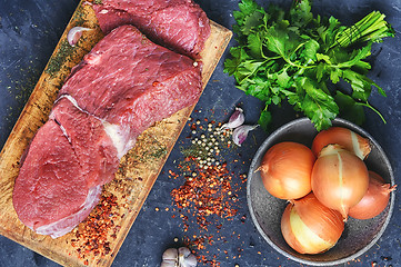 Image showing Fresh beef on the kitchen board
