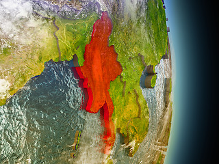 Image showing Myanmar in red from space