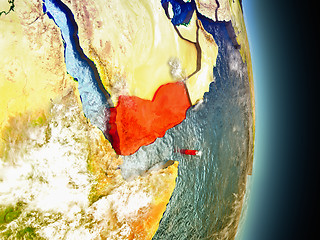 Image showing Yemen in red from space