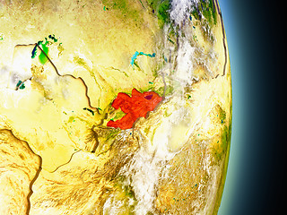 Image showing Kyrgyzstan in red from space