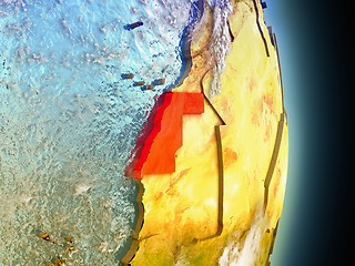 Image showing Western Sahara in red from space