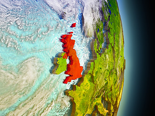 Image showing United Kingdom in red from space