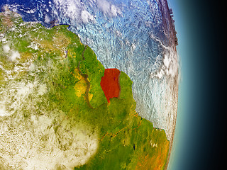 Image showing Suriname in red from space