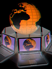 Image showing internet, global network, computers around globe. 3d render. Ana