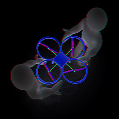 Image showing 3d man with drone, quadrocopter, with photo camera. 3d render. 3