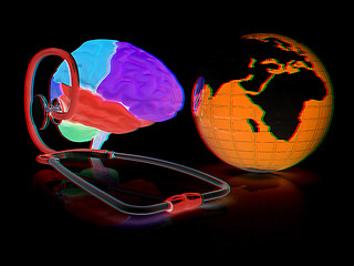 Image showing stethoscope, globe, brain - global medical concept. 3d illustrat