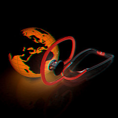 Image showing stethoscope and globe.3d illustration. Anaglyph. View with red/c