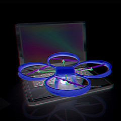 Image showing Drone and laptop. 3D render. Anaglyph. View with red/cyan glasse