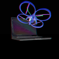 Image showing Drone and laptop. 3D render. Anaglyph. View with red/cyan glasse