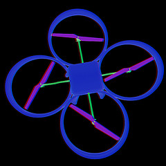 Image showing Drone, quadrocopter, with photo camera flying. 3d render. Anagly