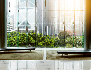 Image showing Glass wall in office building