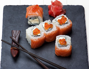 Image showing Salmon and Caviar Sushi