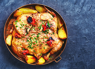 Image showing roast chicken tobacco on pan