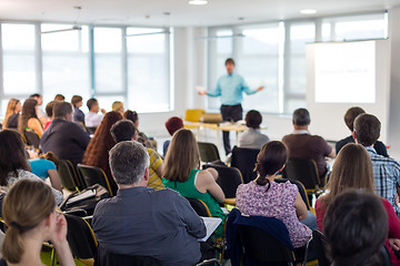 Image showing Speaker giving presentation on business conference.