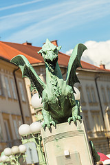 Image showing Famous Dragon bridge, symbol of Ljubljana, Slovenia, Europe.